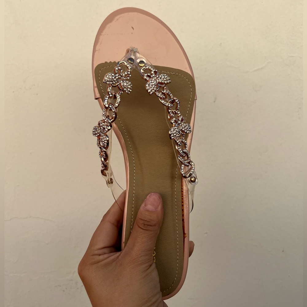 Nude Clear Rhinestones Butterflies Transparent Sandal